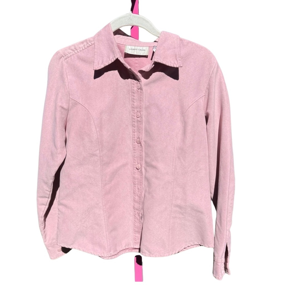 Lemon Grass Pink Faux Suede Button-Up‎ Blouse / Light Shacket – Size S